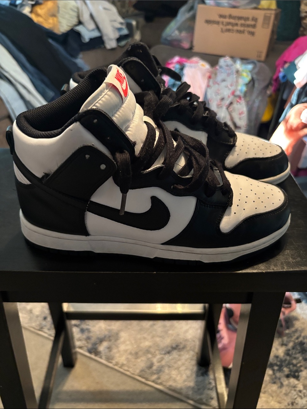Nike Kids Black and White High-Top Sneakers with Red Logo